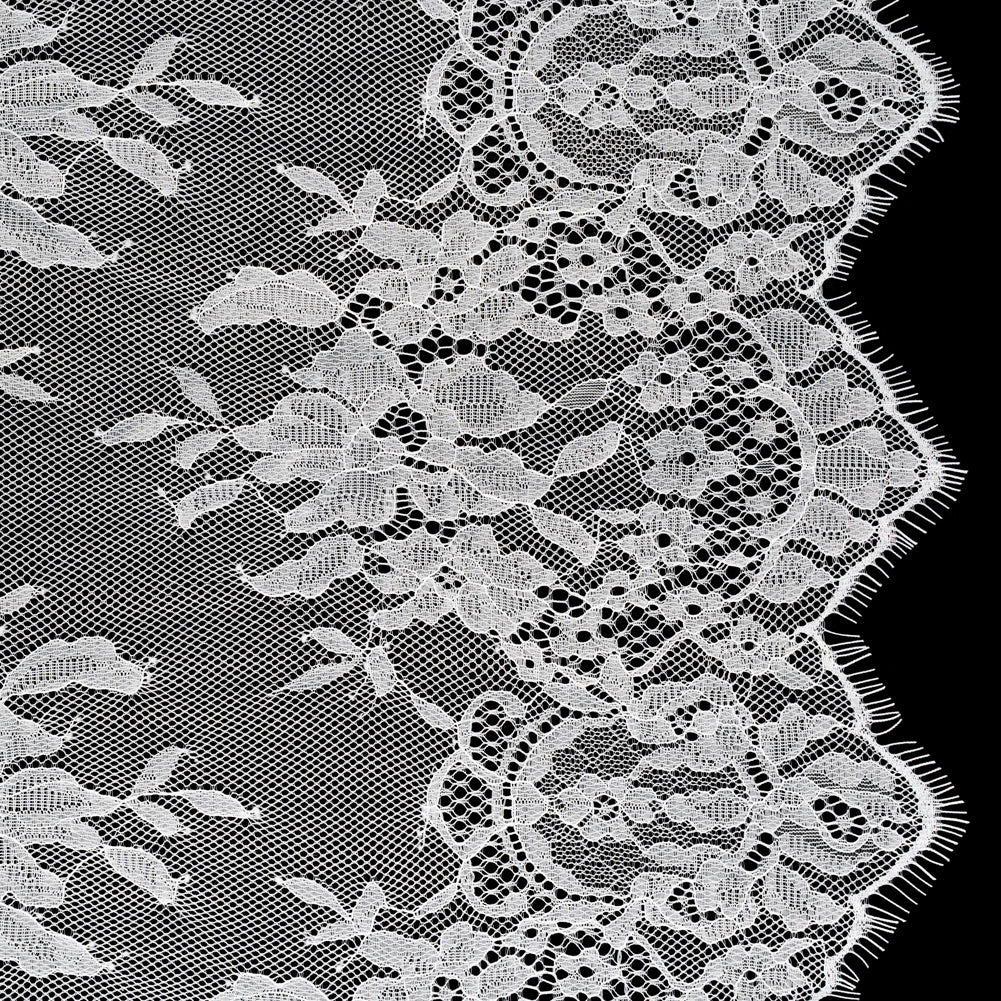 Chantilly Lace with Finished Scalloped Edges - White Fancy Florals Chantilly Lace with Finished Scalloped Edges - White Fancy Florals