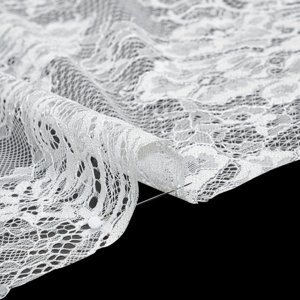 Luminous Re-Embroidered Lace - Off White Floral and Paisley with Scalloped Border Detail Luminous Re-Embroidered Lace - Off White Floral and Paisley with Scalloped Border Detail