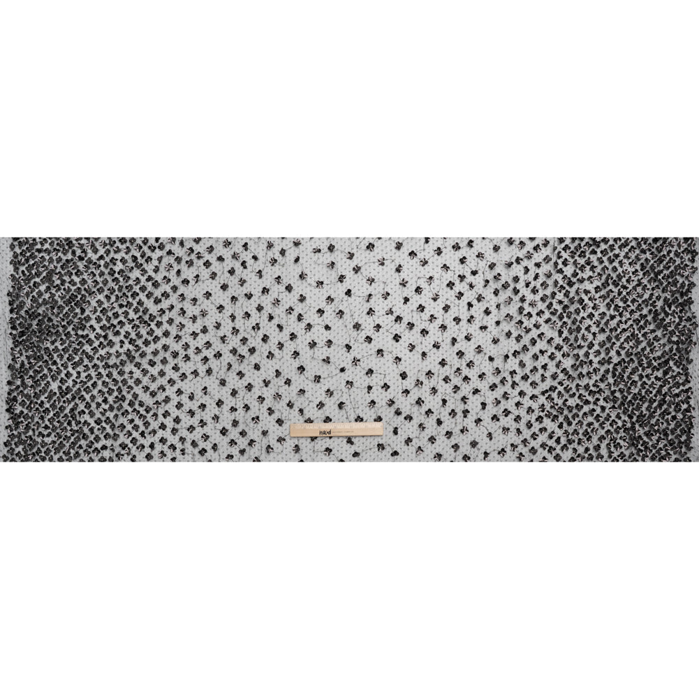 Beaded and Sequined Lace Netting - Silver and Black Floral Gradients - Full Beaded and Sequined Lace Netting - Silver and Black Floral Gradients - Full