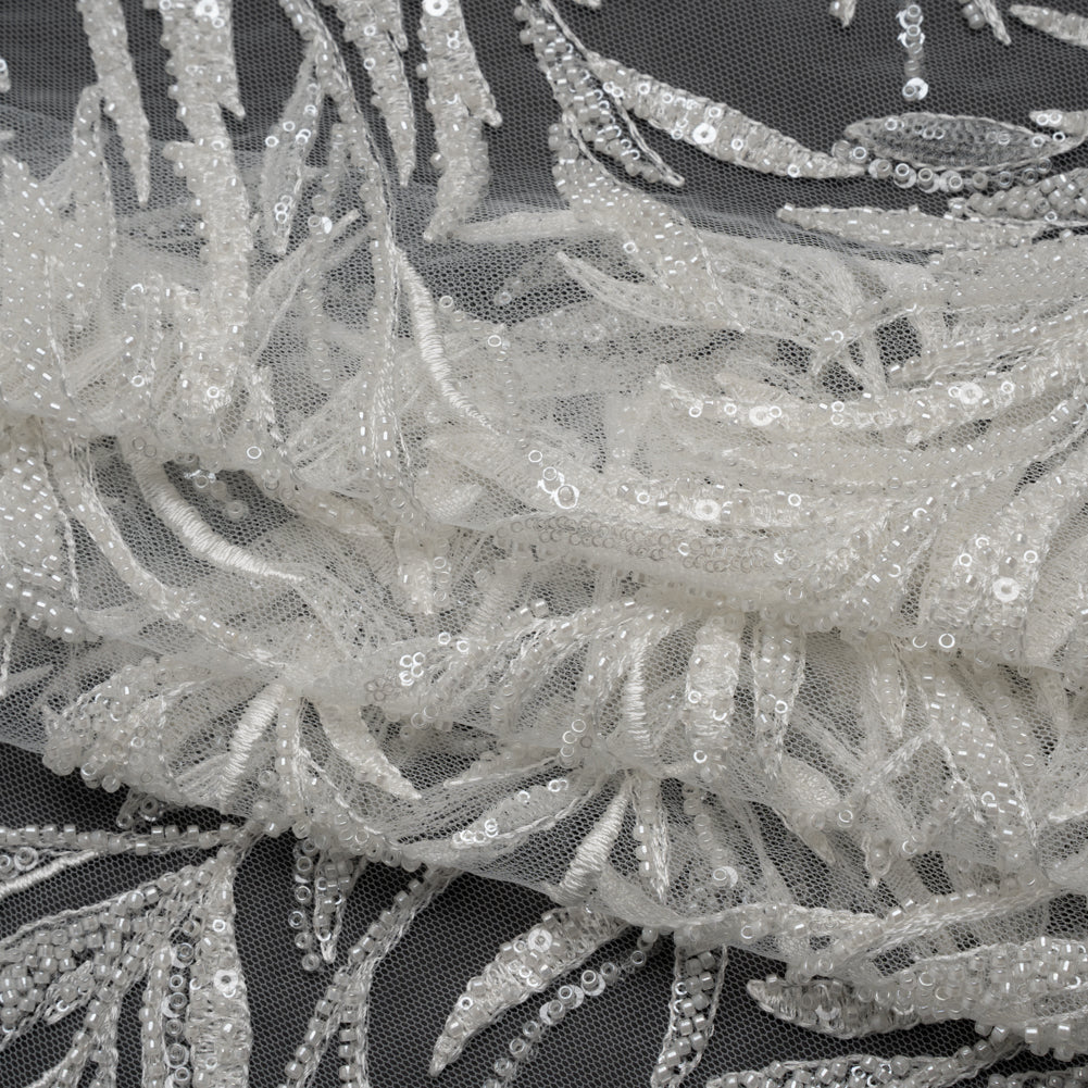 Embroidered and Beaded Lace Tulle with Sequins - Off White Reef Plants Folded Embroidered and Beaded Lace Tulle with Sequins - Off White Reef Plants Folded
