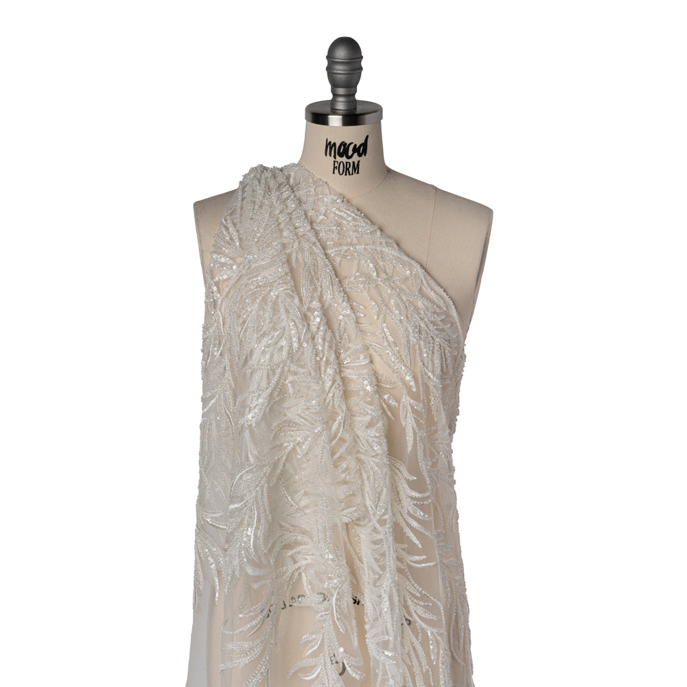 Embroidered and Beaded Lace Tulle with Sequins - Off White Reef Plants Drape Embroidered and Beaded Lace Tulle with Sequins - Off White Reef Plants Drape