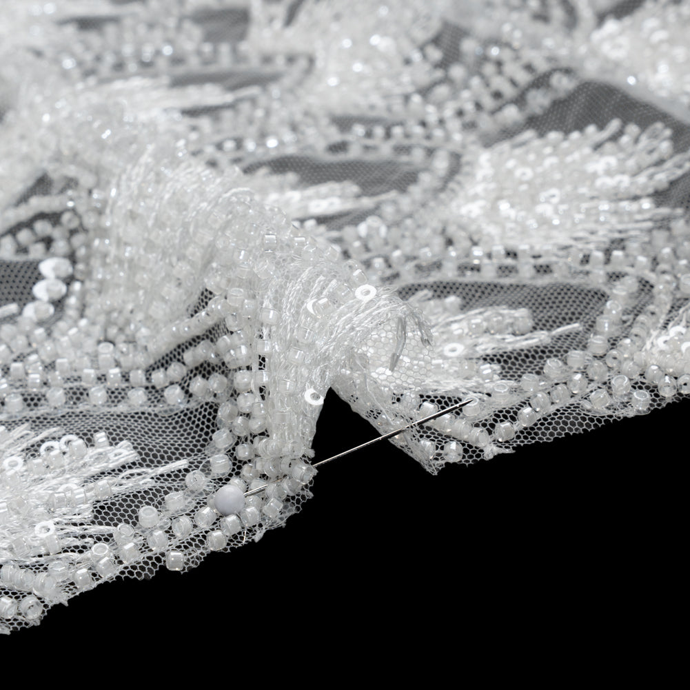Embroidered and Beaded Lace Tulle with Sequins - Off White Gradient Size Scales Detail Embroidered and Beaded Lace Tulle with Sequins - Off White Gradient Size Scales Detail