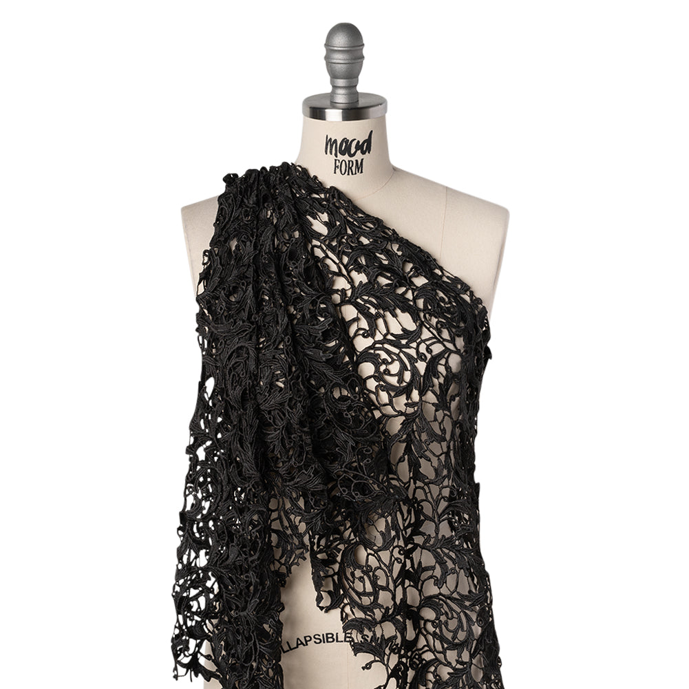 Guipure Lace - Black Swirling Leafy Vines Guipure Lace - Black Swirling Leafy Vines