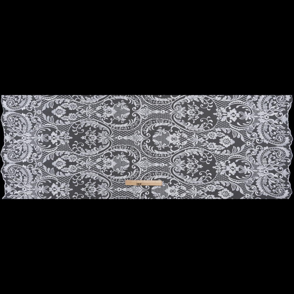 Embroidered Lace Tulle - Bright White Floral Damask with Swirls and Lattice - Full Embroidered Lace Tulle - Bright White Floral Damask with Swirls and Lattice - Full