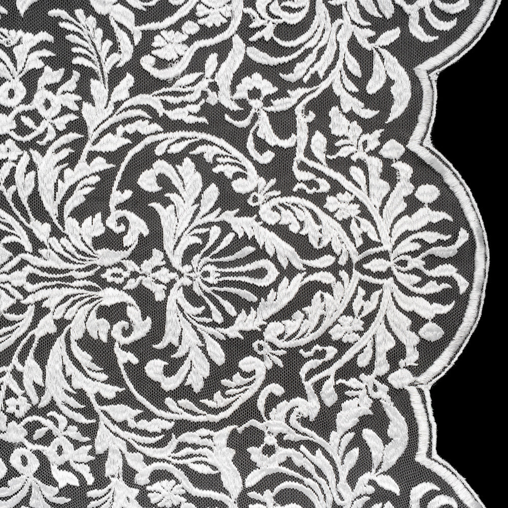 Embroidered Lace Tulle - Bright White Floral Damask with Pineapples Embroidered Lace Tulle - Bright White Floral Damask with Pineapples