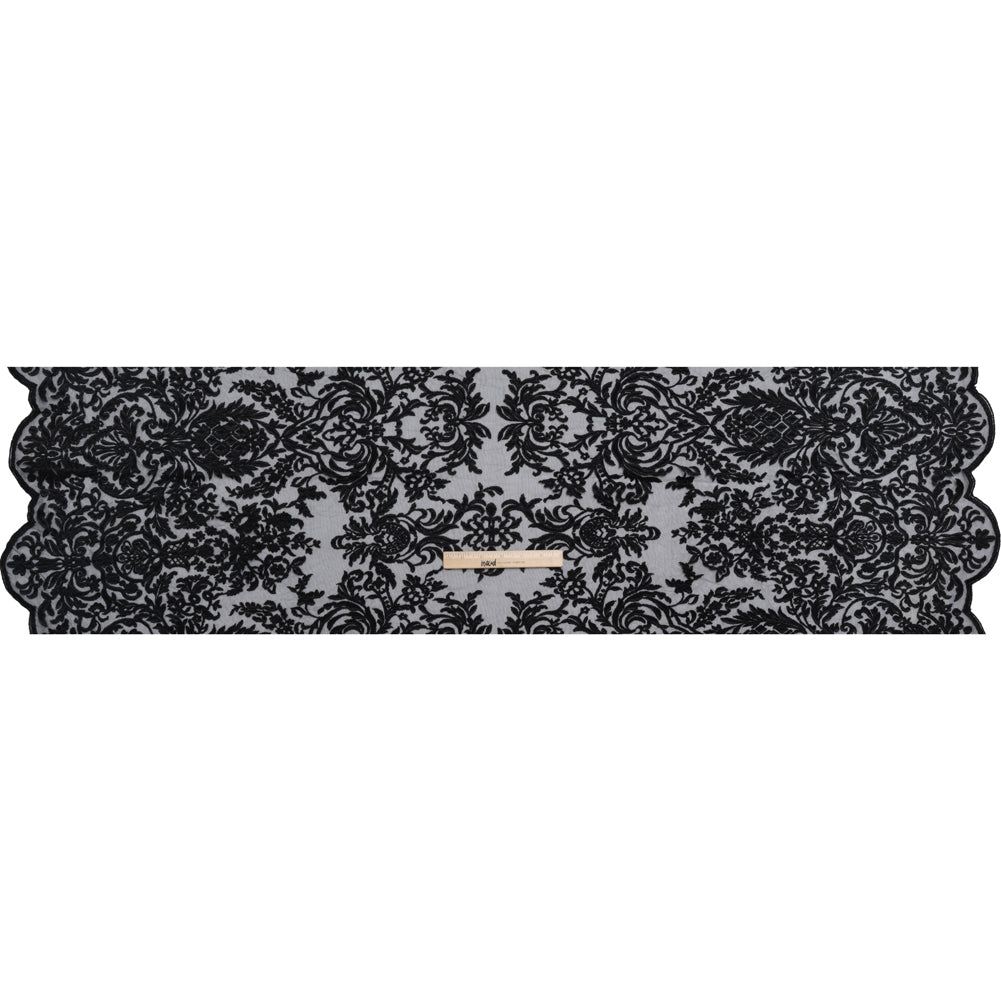 Embroidered Lace Tulle - Black Floral Damask with Pineapples - Full Embroidered Lace Tulle - Black Floral Damask with Pineapples - Full