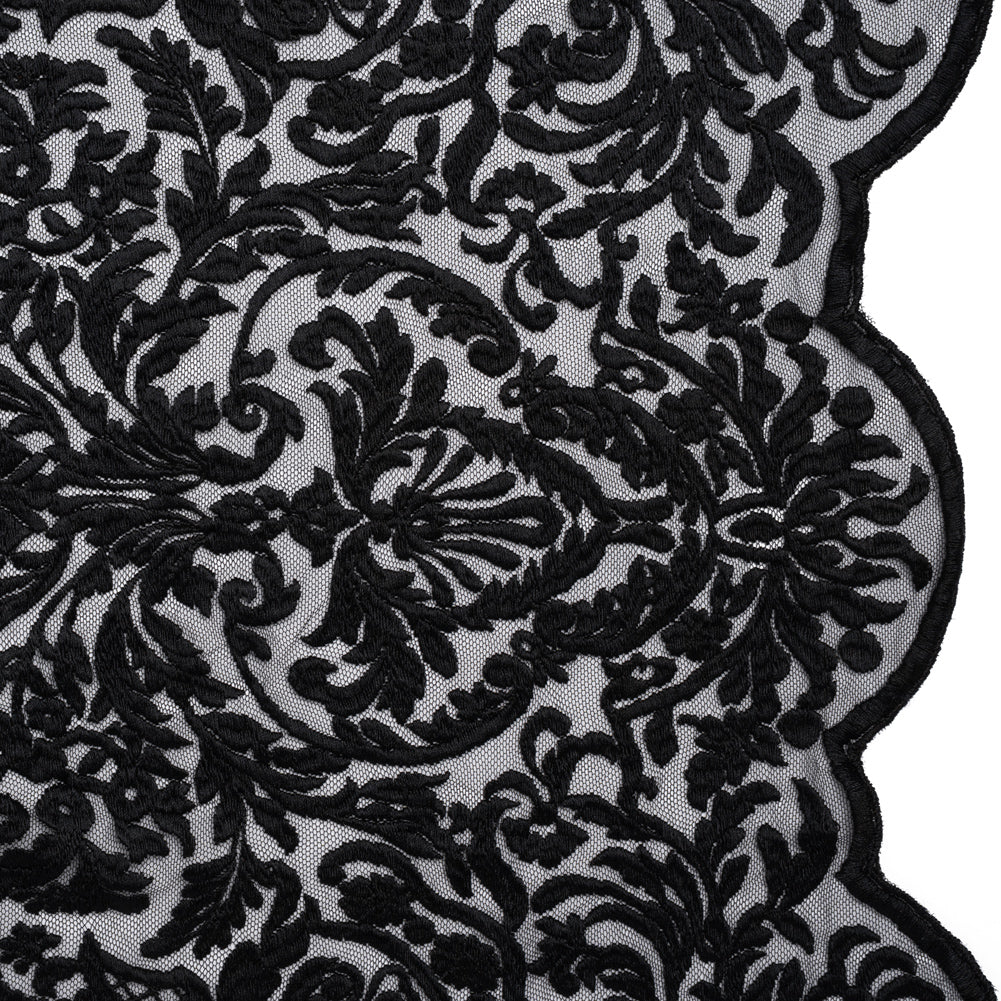 Embroidered Lace Tulle - Black Floral Damask with Pineapples Embroidered Lace Tulle - Black Floral Damask with Pineapples