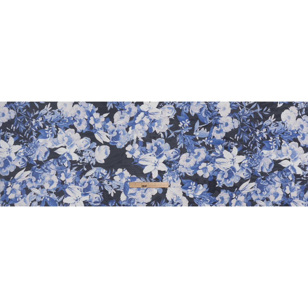 Polyester Chiffon Print - Navy Blue and White Floral - Designer Deadstock - Full Polyester Chiffon Print - Navy Blue and White Floral - Designer Deadstock - Full
