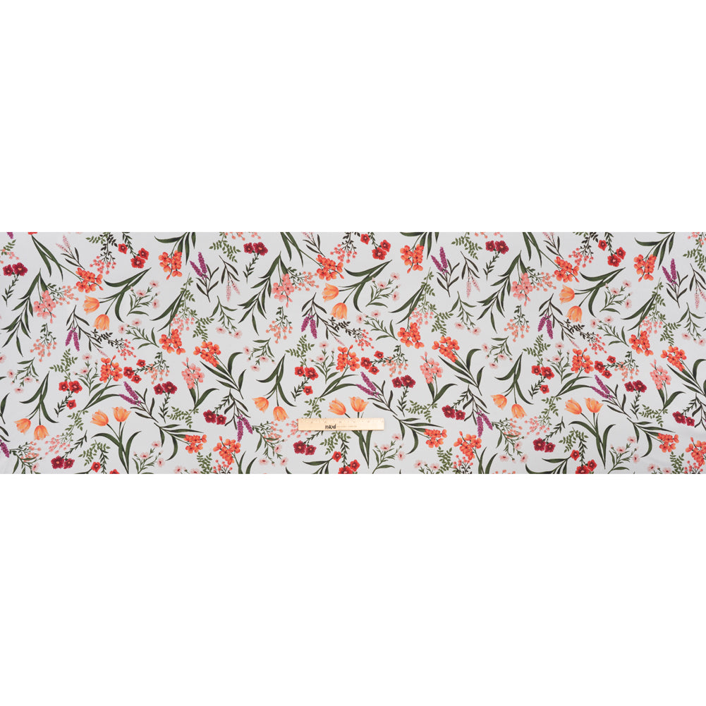 Polyester Chiffon Print - Peachy Orange, Blush Pink and Dark Forest Green Floral - Designer Deadstock - Full Polyester Chiffon Print - Peachy Orange, Blush Pink and Dark Forest Green Floral - Designer Deadstock - Full