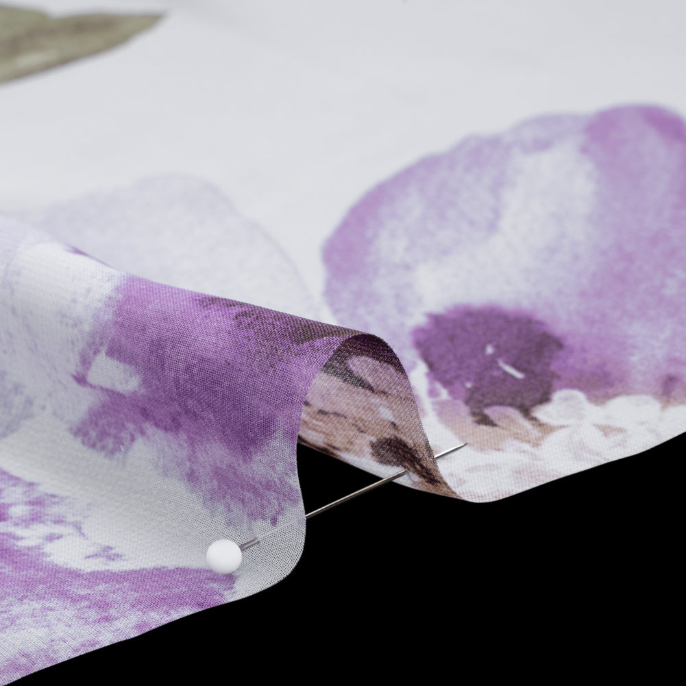 Polyester Chiffon Print - Beige, Lilac and Ivory Watercolor Floral - Designer Deadstock - Detail Polyester Chiffon Print - Beige, Lilac and Ivory Watercolor Floral - Designer Deadstock - Detail