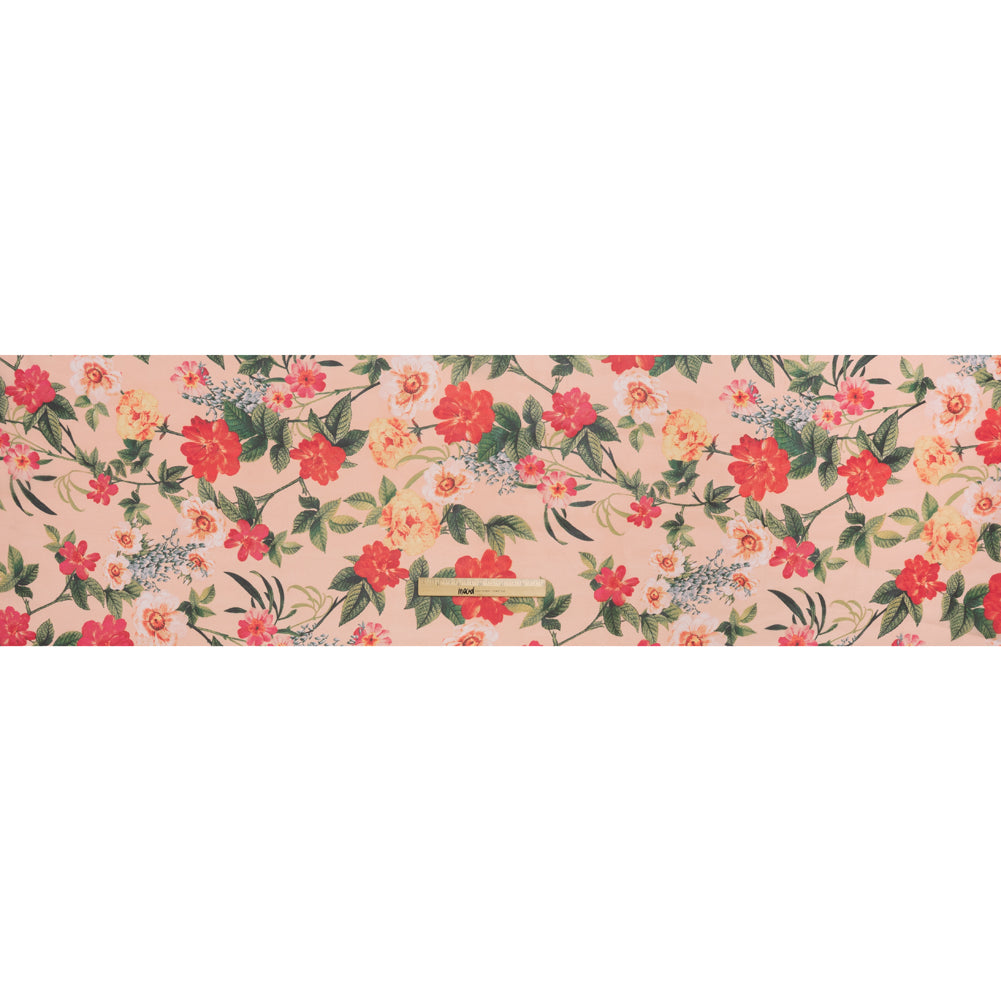 Polyester Chiffon Print - Bright Red and Light Salmon Pink Floral - Designer Deadstock - Full Polyester Chiffon Print - Bright Red and Light Salmon Pink Floral - Designer Deadstock - Full