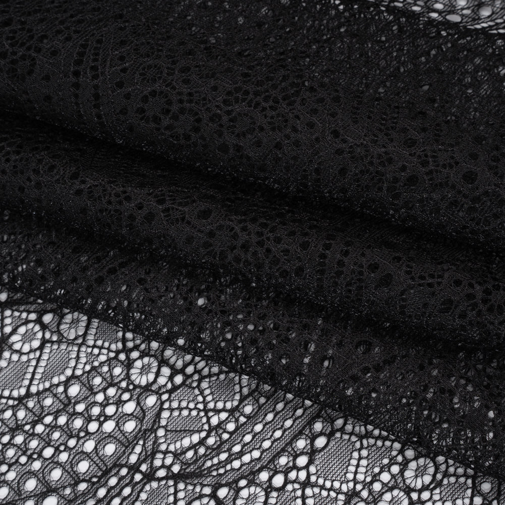 Nylon Lace with Finished Edges - Black - Designer Deadstock - Folded Nylon Lace with Finished Edges - Black - Designer Deadstock - Folded