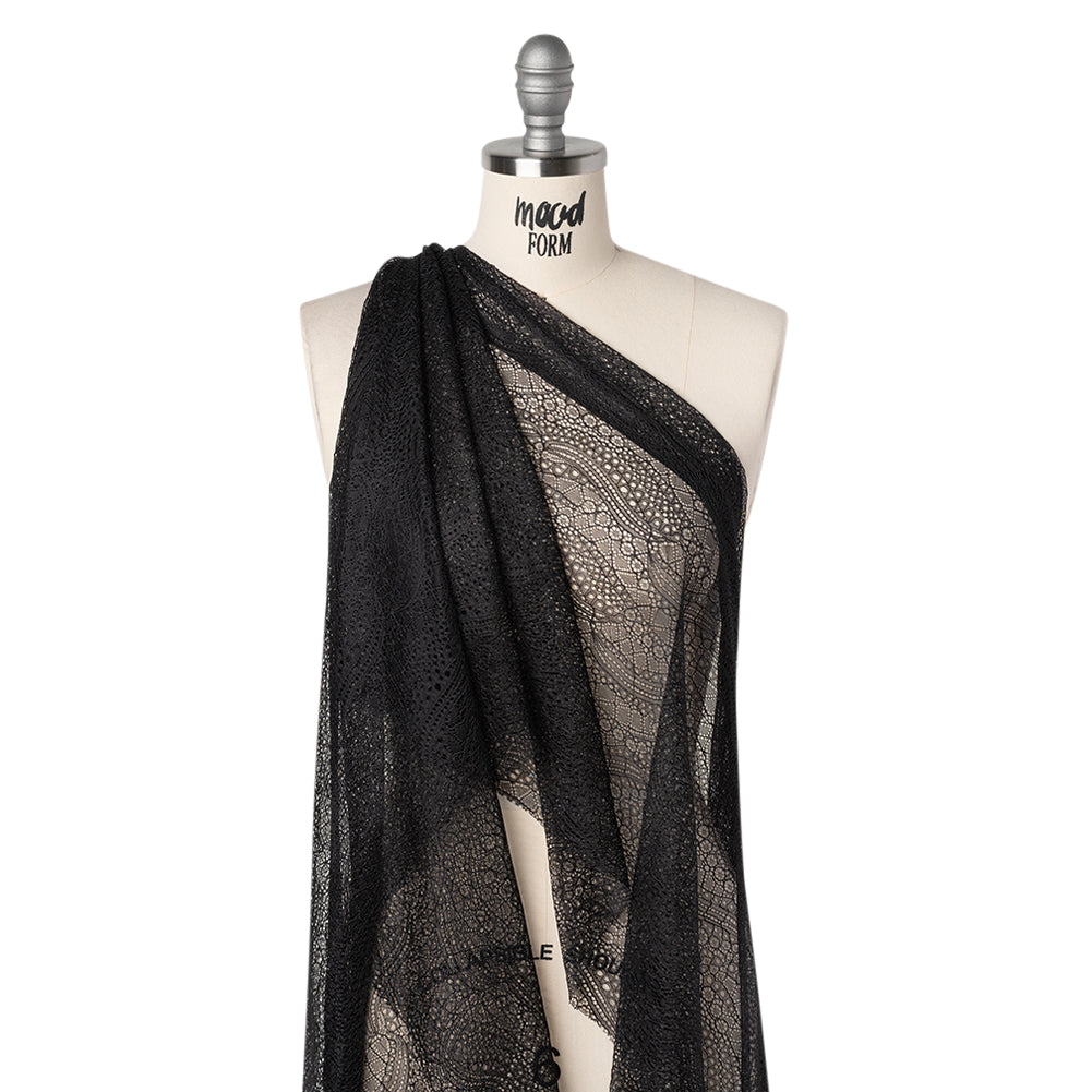 Nylon Lace with Finished Edges - Black - Designer Deadstock - Drape Nylon Lace with Finished Edges - Black - Designer Deadstock - Drape
