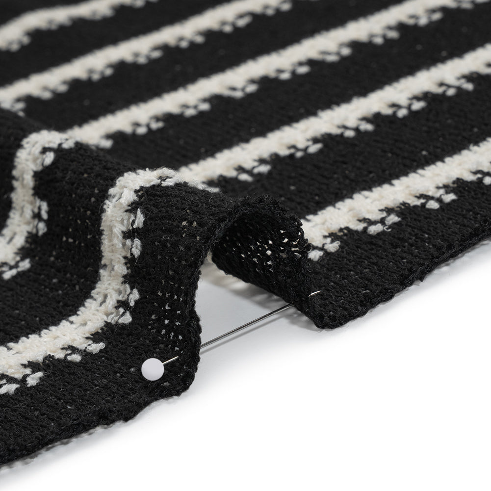 Polyester Crochet Knit - Black and Cream Stripes - Designer Deadstock - Detail Polyester Crochet Knit - Black and Cream Stripes - Designer Deadstock - Detail