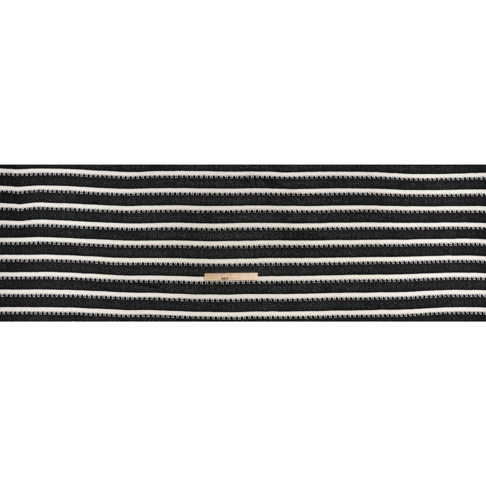 Polyester Crochet Knit - Black and Cream Stripes - Designer Deadstock - Full Polyester Crochet Knit - Black and Cream Stripes - Designer Deadstock - Full