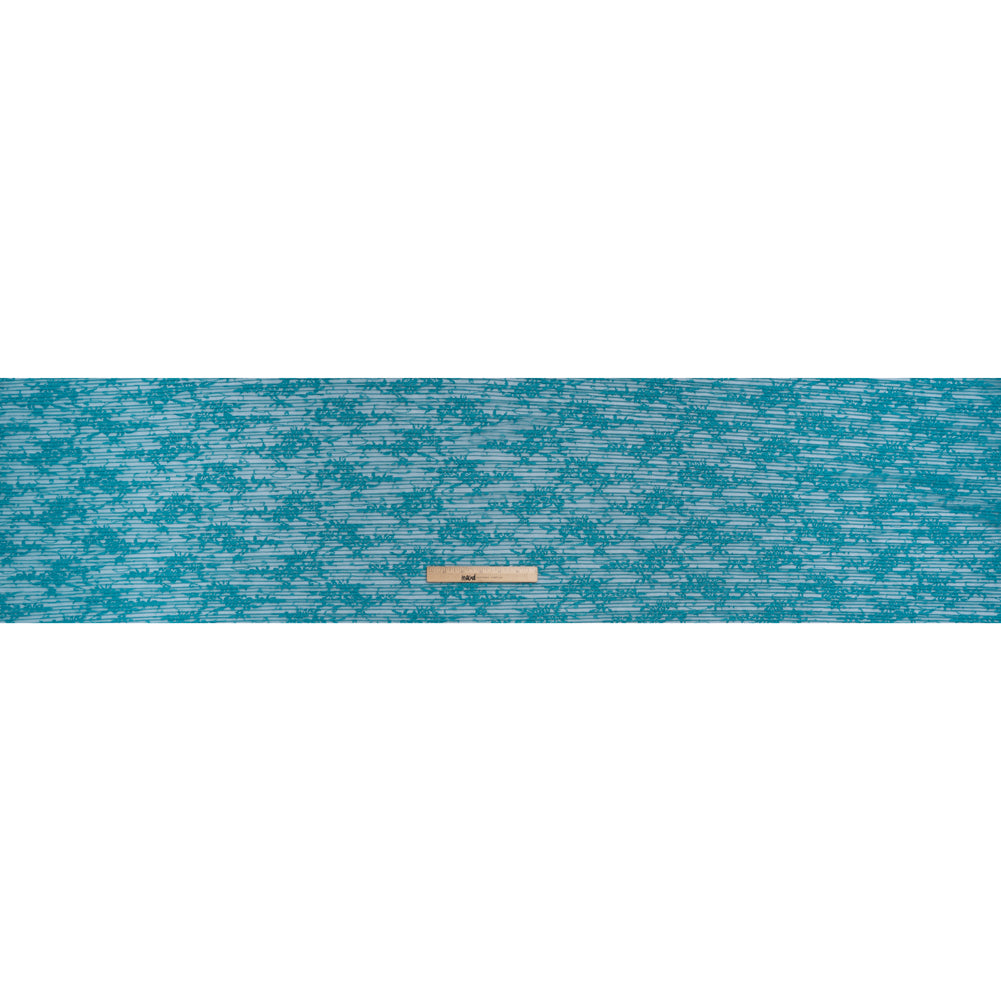 Pleated Polyester Lace - Teal Blue Floral - Designer Deadstock - Full Pleated Polyester Lace - Teal Blue Floral - Designer Deadstock - Full