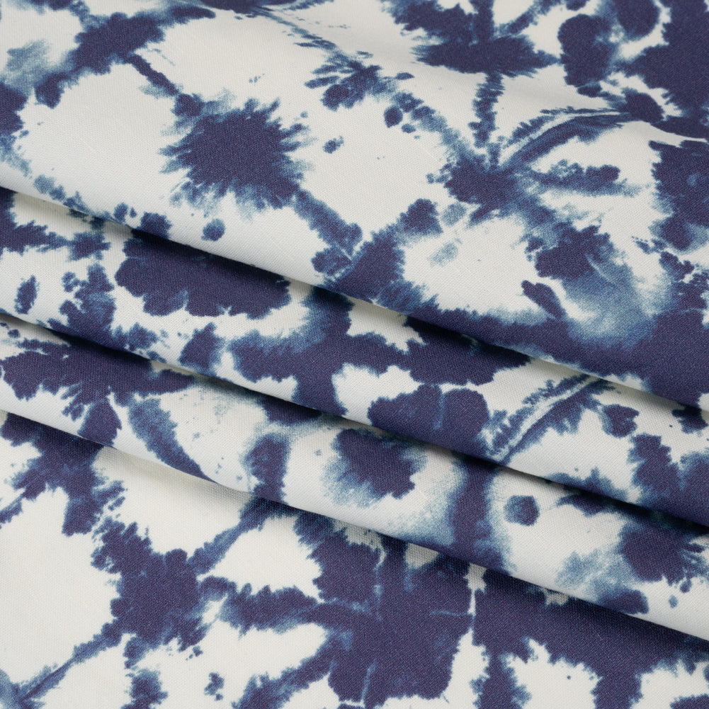 Stretch Linen and Rayon Woven Print - White and Indigo Blue Shibori Tie Dye Stretch Linen and Rayon Woven Print - White and Indigo Blue Shibori Tie Dye