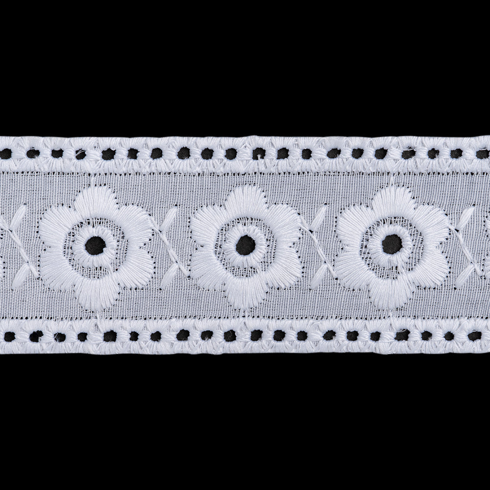 Cotton and Polyester Embroidered Eyelet Lace Trim with Finished Ladder Edges - 1.5" - White Daisies Cotton and Polyester Embroidered Eyelet Lace Trim with Finished Ladder Edges - 1.5" - White Daisies