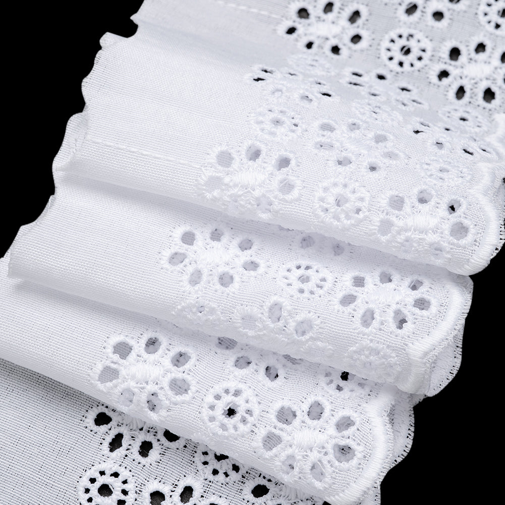 Cotton and Polyester Embroidered Eyelet Lace Trim with One Finished Scalloped Edge - 2.75" - White Flowers and Circles Cotton and Polyester Embroidered Eyelet Lace Trim with One Finished Scalloped Edge - 2.75" - White Flowers and Circles