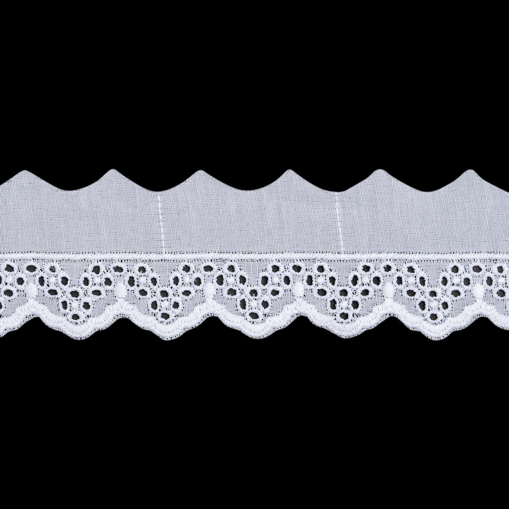 Cotton and Polyester Embroidered Eyelet Lace Trim with One Finished Scalloped Edge - 1.875" - White Zig Zag Dots Cotton and Polyester Embroidered Eyelet Lace Trim with One Finished Scalloped Edge - 1.875" - White Zig Zag Dots