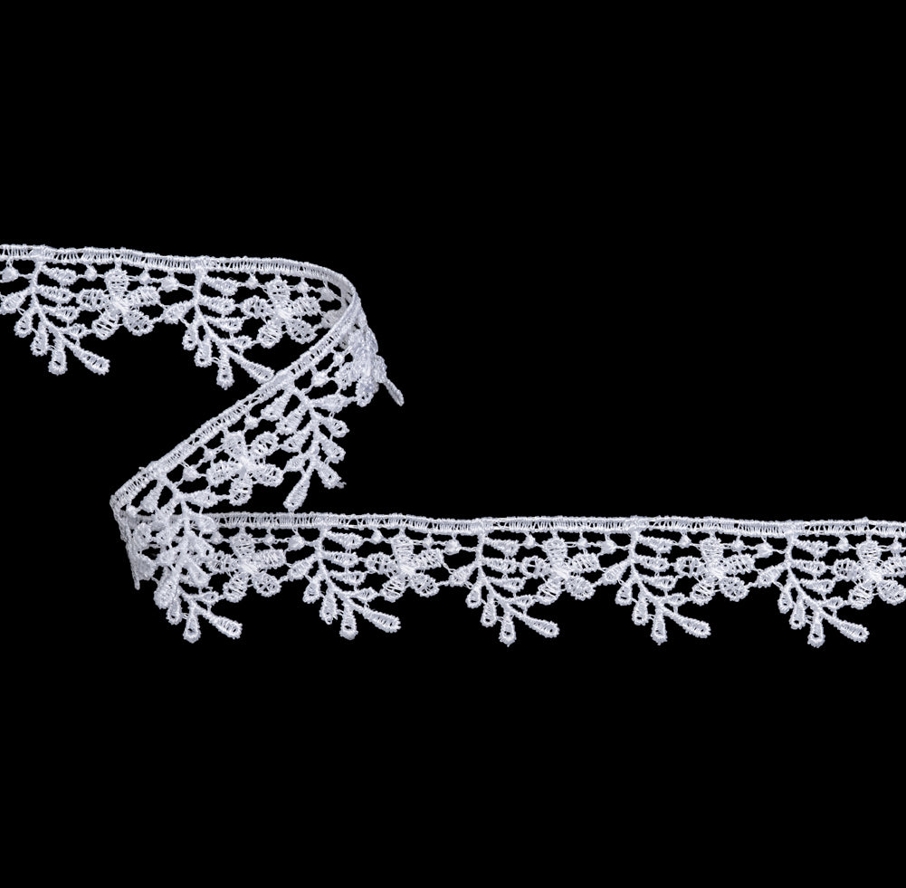 Guipure Lace Trim - 0.875" - White Fern Leaves and Flowers Guipure Lace Trim - 0.875" - White Fern Leaves and Flowers