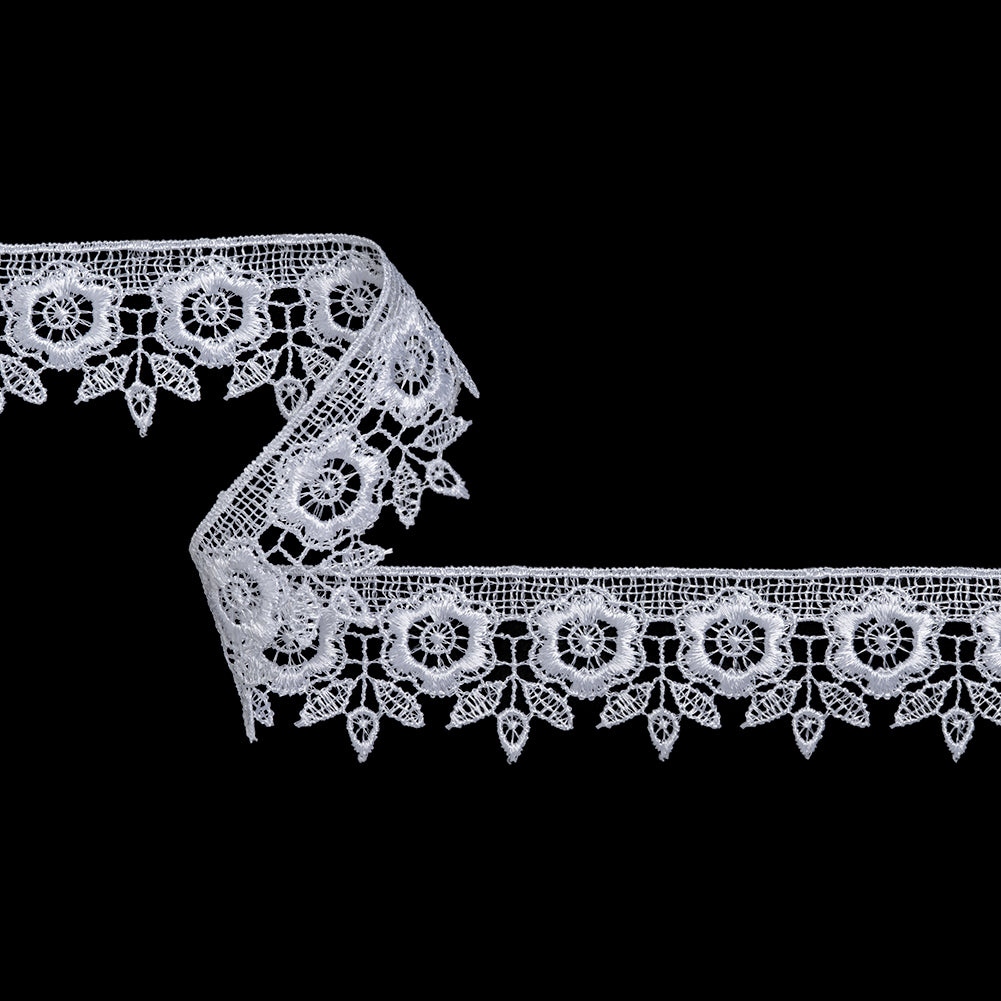 Guipure Lace Trim - 1.375" - White Flowers and Leaves Guipure Lace Trim - 1.375" - White Flowers and Leaves
