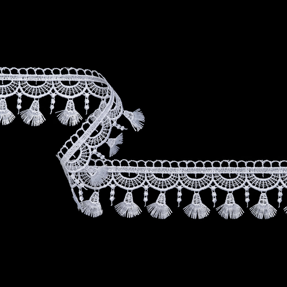Guipure Lace Trim - 1.875" - White Fancy Tassels Guipure Lace Trim - 1.875" - White Fancy Tassels