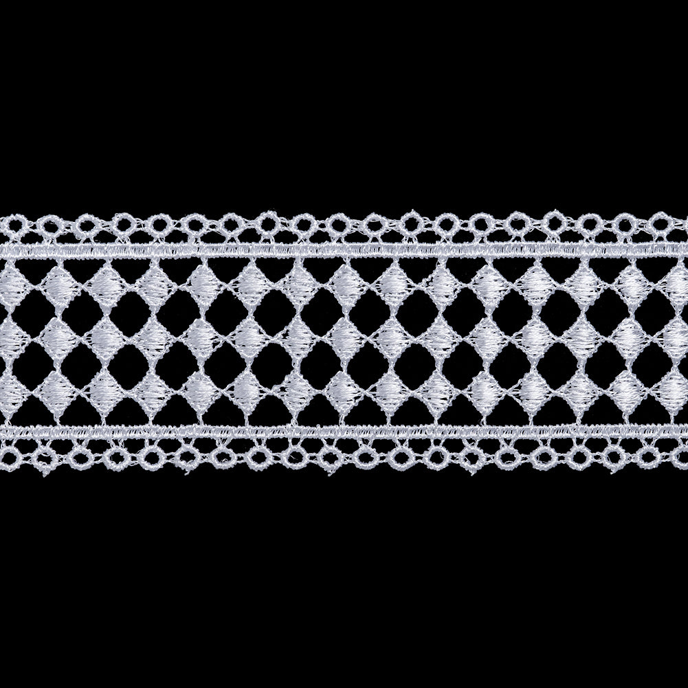 Guipure Lace Trim - 2" - White Diamond Checker and Circles Border Guipure Lace Trim - 2" - White Diamond Checker and Circles Border