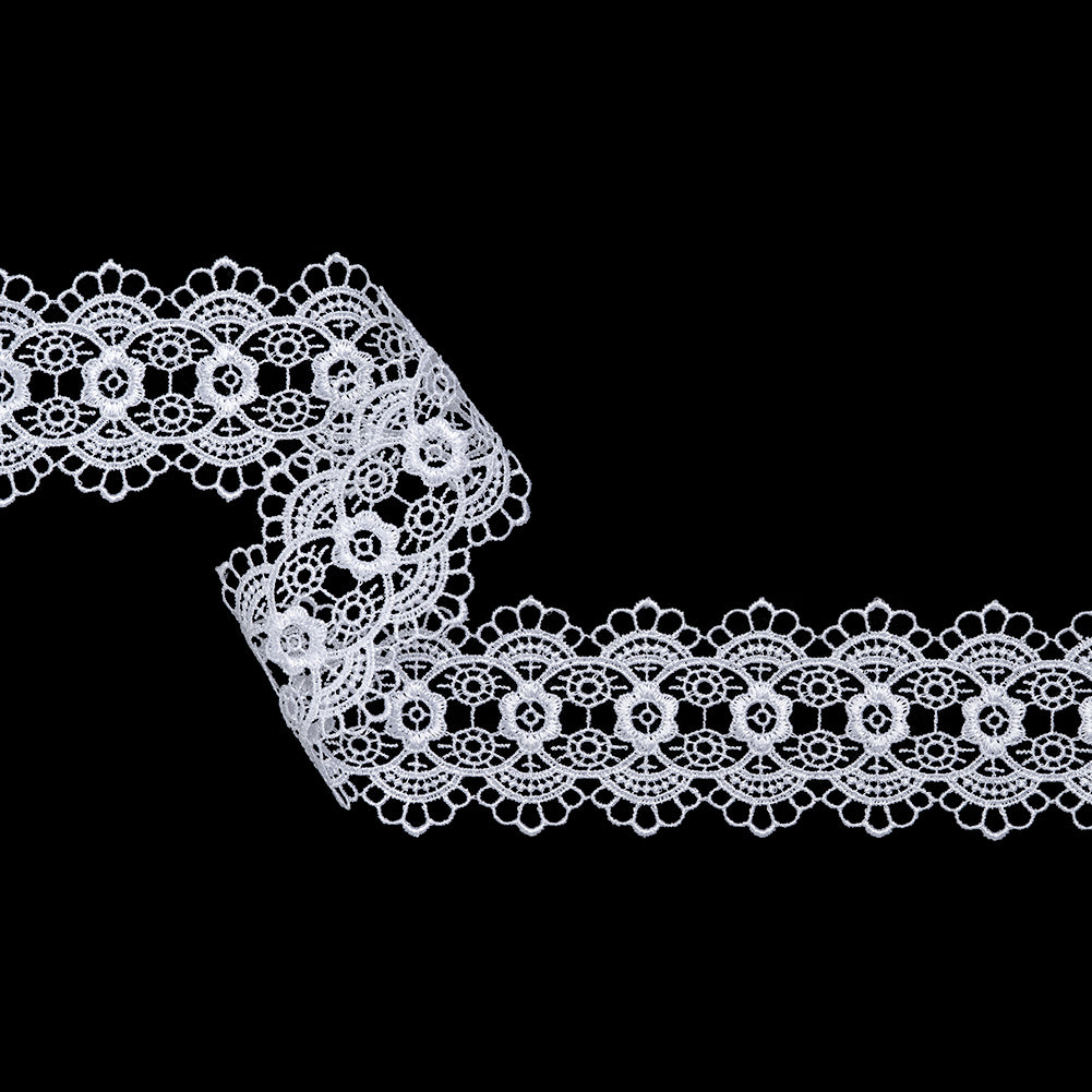 Guipure Lace Trim - 2.25" - White Flowers and Medallions with Scalloped Edges Guipure Lace Trim - 2.25" - White Flowers and Medallions with Scalloped Edges