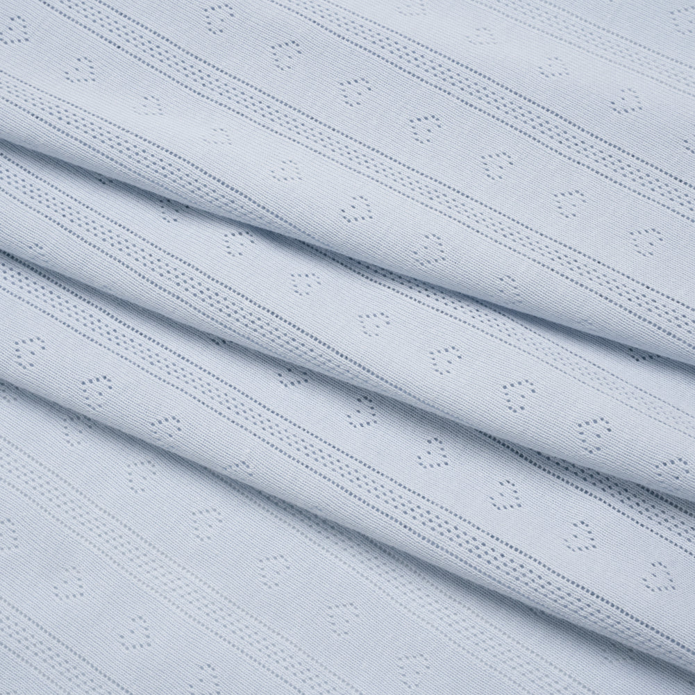 Cotton Pointelle Rib Knit - Baby Blue Hearts and Stripes - Cassy Collection - Folded Cotton Pointelle Rib Knit - Baby Blue Hearts and Stripes - Cassy Collection - Folded