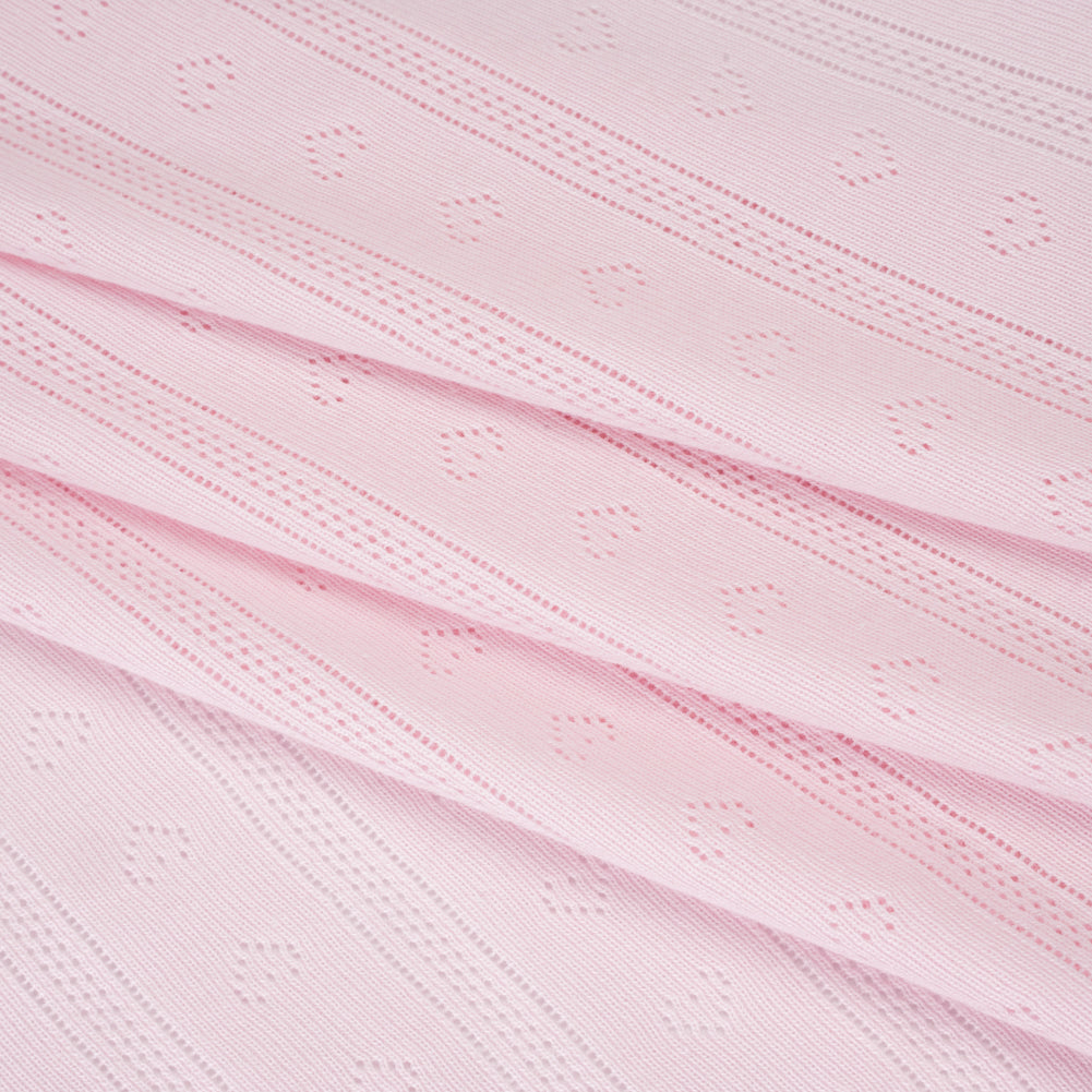 Cotton Pointelle Rib Knit - Blossom Pink Hearts and Stripes - Cassy Collection - Folded Cotton Pointelle Rib Knit - Blossom Pink Hearts and Stripes - Cassy Collection - Folded