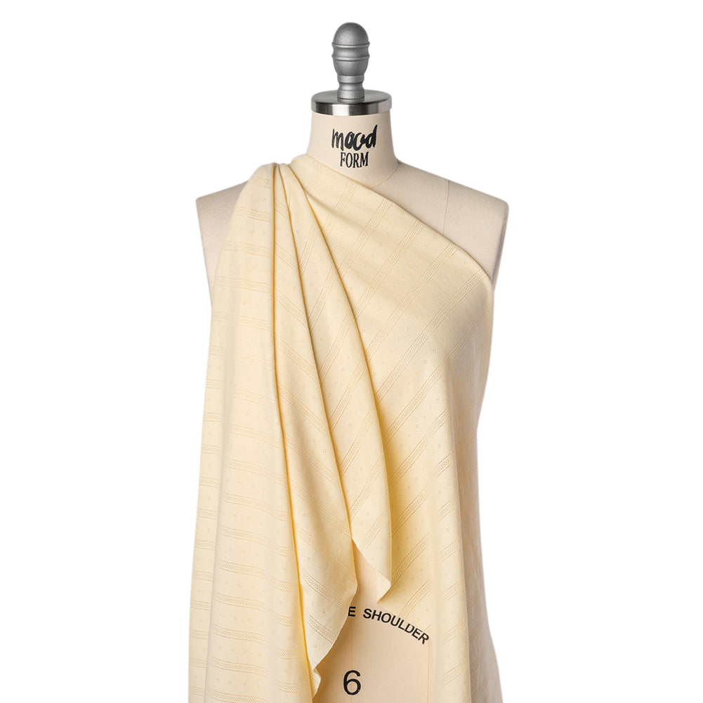 Cotton Pointelle Rib Knit - Light Sunshine Yellow Diamonds and Stripes - Cassy Collection - Drape Cotton Pointelle Rib Knit - Light Sunshine Yellow Diamonds and Stripes - Cassy Collection - Drape