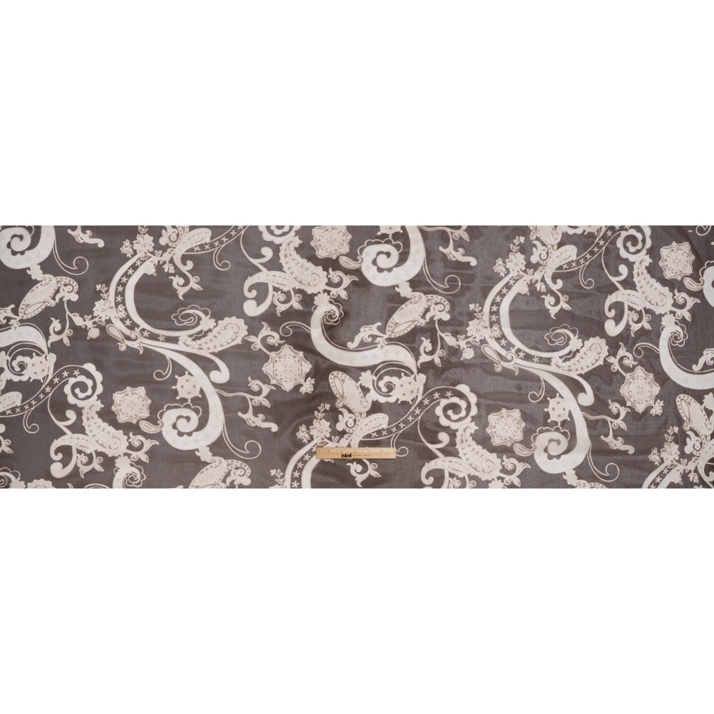 Polyester Mesh Puff Print - Brown and Cream Paisley - Full Polyester Mesh Puff Print - Brown and Cream Paisley - Full