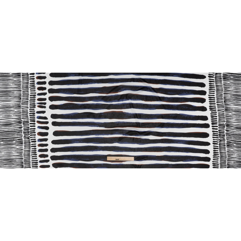 Polyester Stretch Mesh Print - Black, Brown and Blue Painted Stripes - Full Polyester Stretch Mesh Print - Black, Brown and Blue Painted Stripes - Full