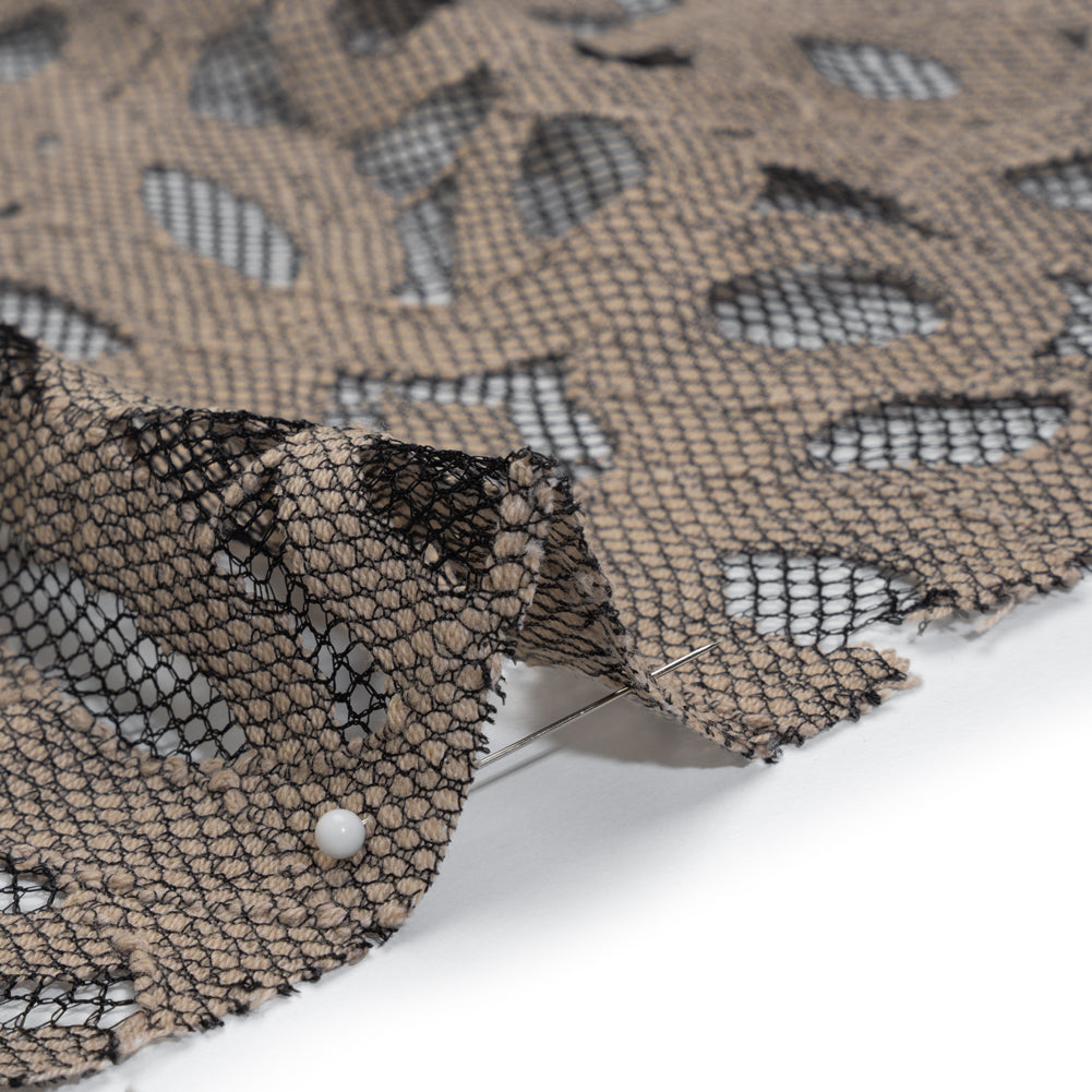 Polyester Lace - Black and Taupe Abstract Floral - Detail Polyester Lace - Black and Taupe Abstract Floral - Detail