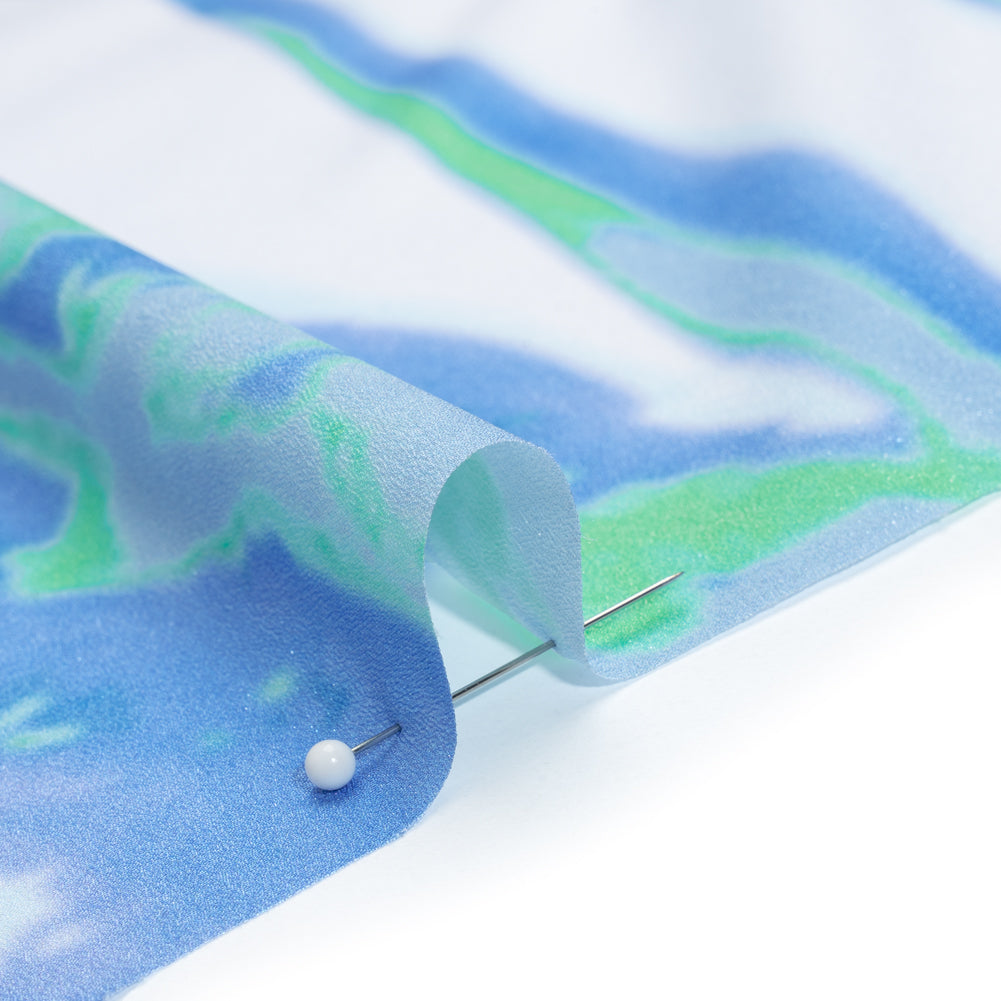 Lightweight Stretch Polyester Crepe - Sky Blue, Bright Mint Green and White Drippy Abstract - Detail Lightweight Stretch Polyester Crepe - Sky Blue, Bright Mint Green and White Drippy Abstract - Detail
