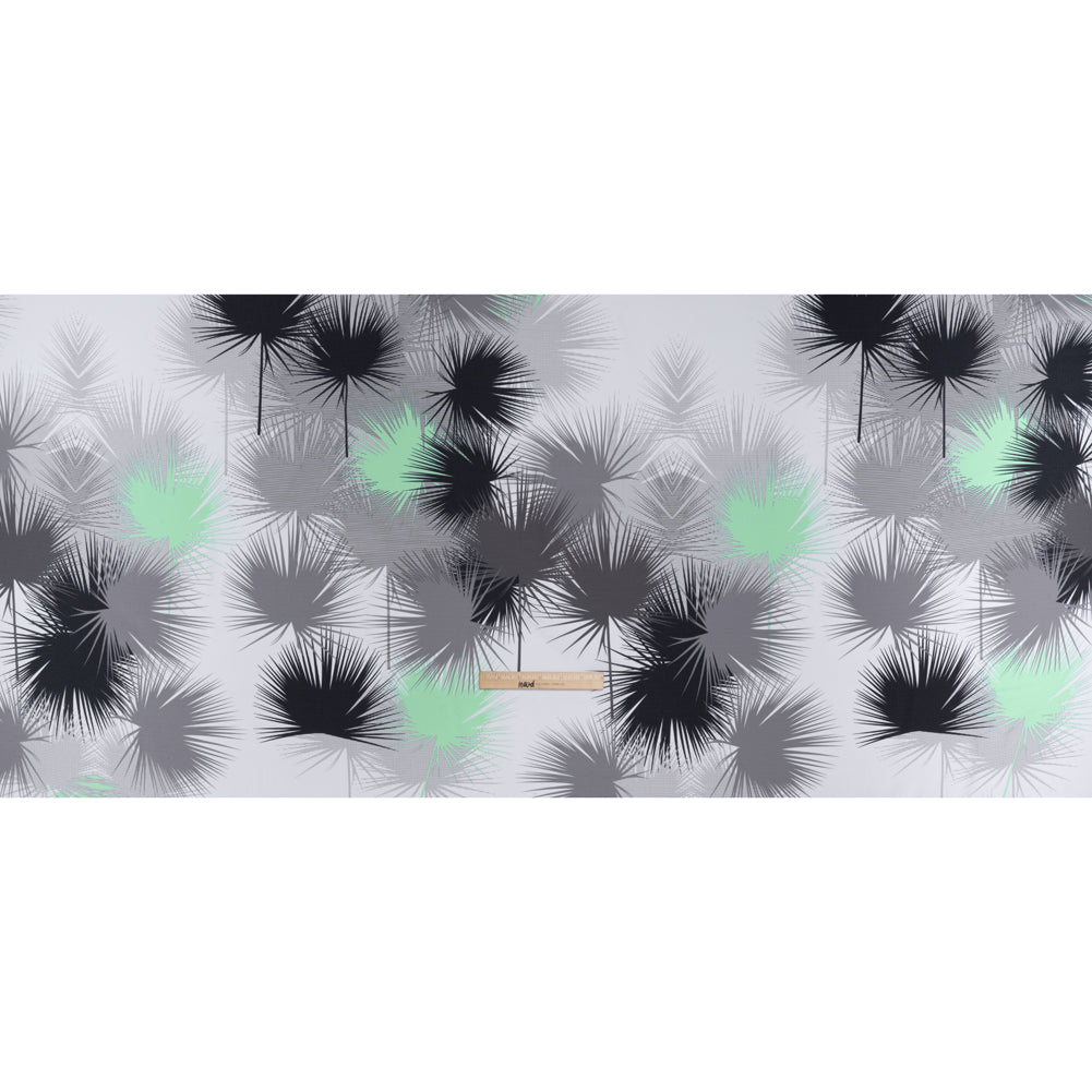 Lightweight Stretch Polyester Crepe - Black, Gray and Mint Green Palm Leaves - Full Lightweight Stretch Polyester Crepe - Black, Gray and Mint Green Palm Leaves - Full