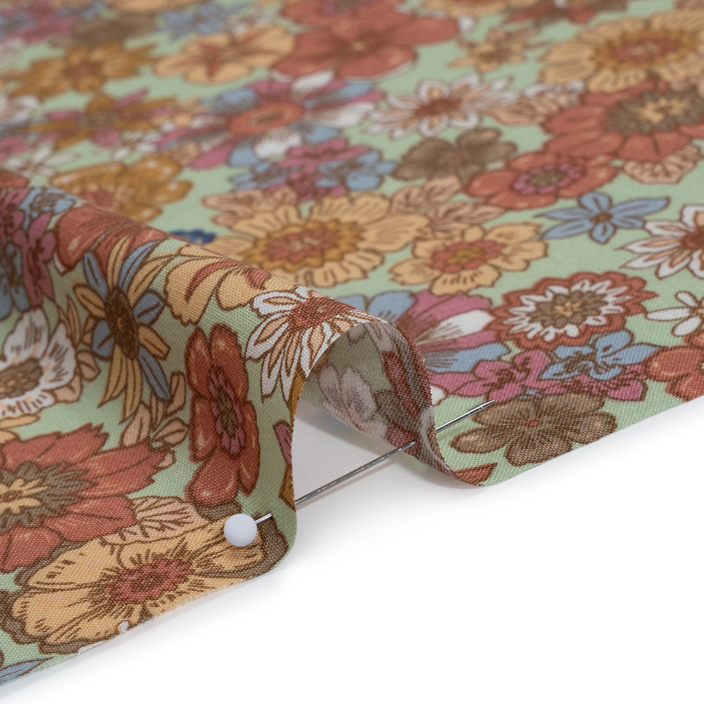 Rayon Challis Print - Red, Mustard Yellow and Mint Green Floral - Deadstock - Detail Rayon Challis Print - Red, Mustard Yellow and Mint Green Floral - Deadstock - Detail