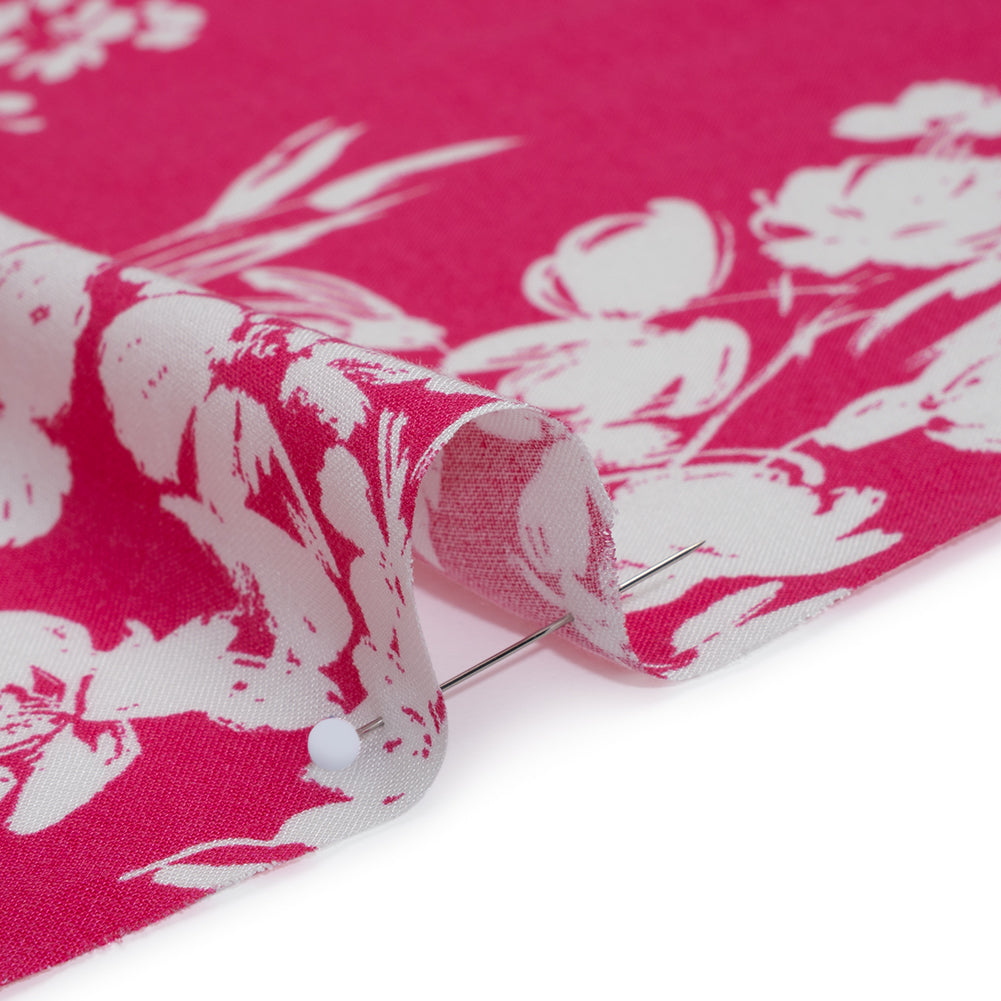 Rayon Challis Print - Fuchsia Pink and White Painterly Floral - Deadstock - Detail Rayon Challis Print - Fuchsia Pink and White Painterly Floral - Deadstock - Detail