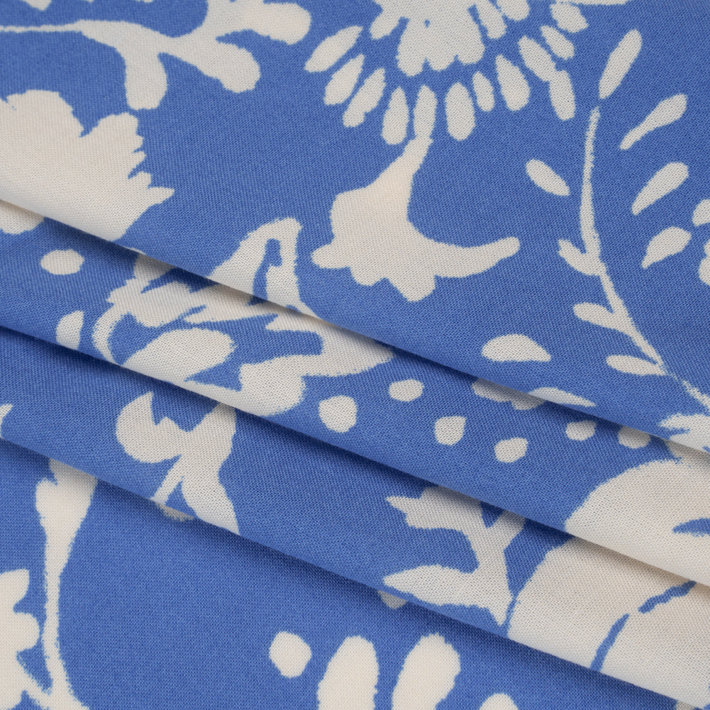 Rayon Challis Print - Cerulean Blue and Off White Floral - Deadstock - Folded Rayon Challis Print - Cerulean Blue and Off White Floral - Deadstock - Folded