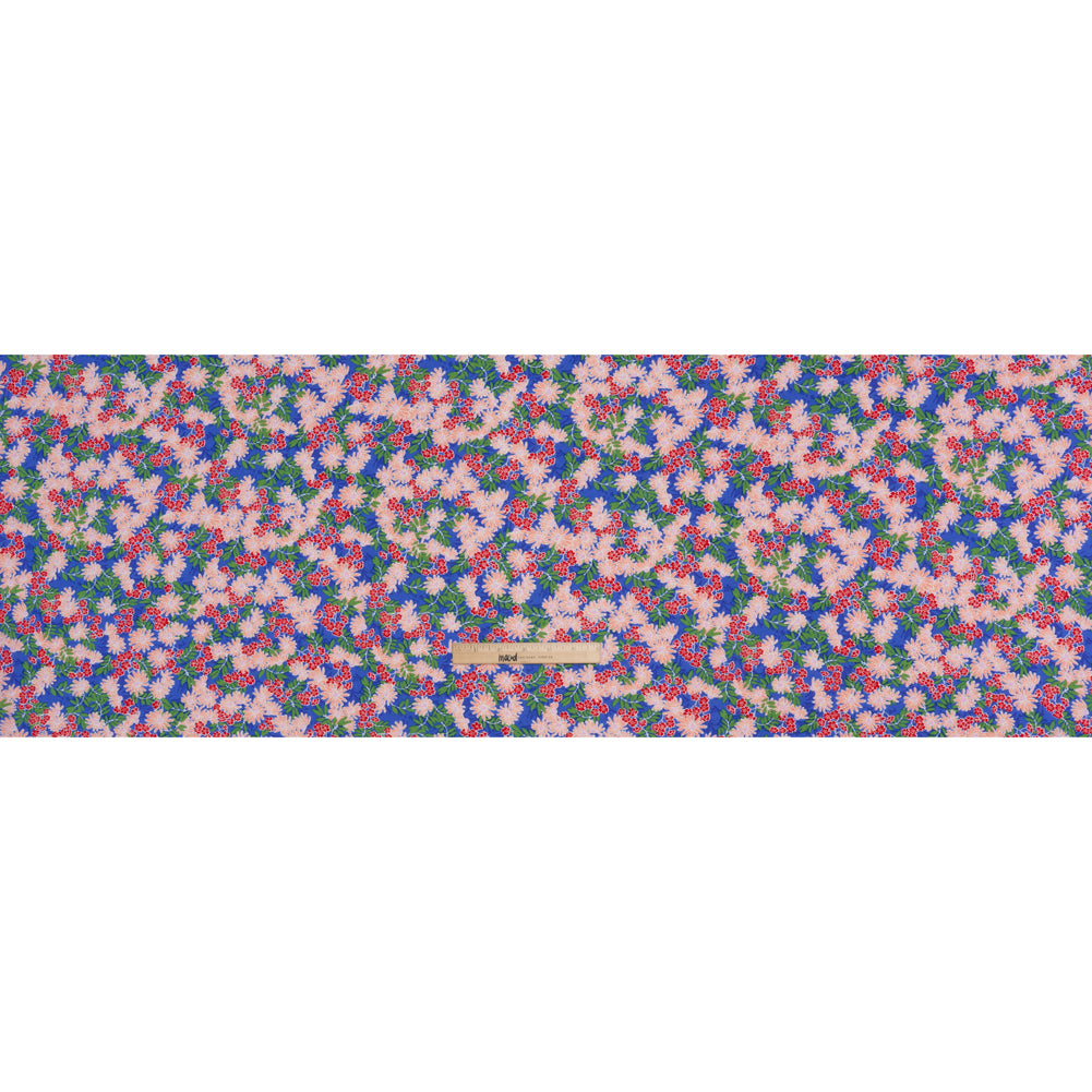 Rayon Challis Print - Azure Blue, Chili Red and Green Tropical Floral - Deadstock - Full Rayon Challis Print - Azure Blue, Chili Red and Green Tropical Floral - Deadstock - Full