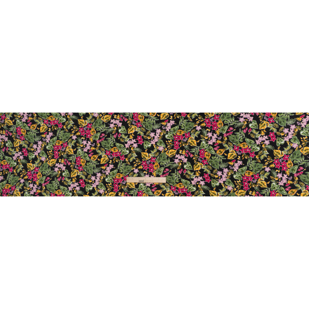 Rayon Challis Print - Black, Ruby Pink and Moss Green Watercolor Floral - Deadstock - Full Rayon Challis Print - Black, Ruby Pink and Moss Green Watercolor Floral - Deadstock - Full
