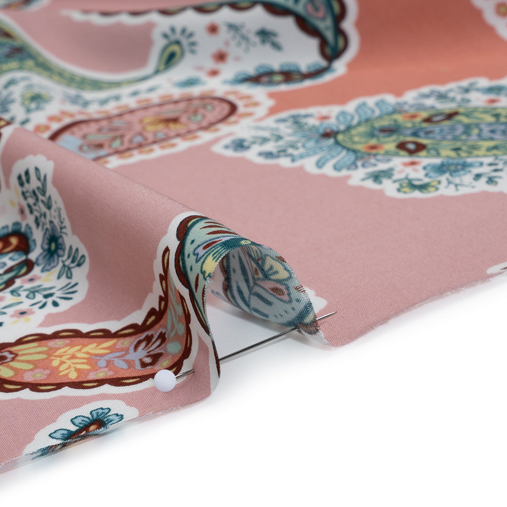 Rayon Challis Print - Pink and Green Paisley Floral Patchwork - Deadstock - Detail Rayon Challis Print - Pink and Green Paisley Floral Patchwork - Deadstock - Detail
