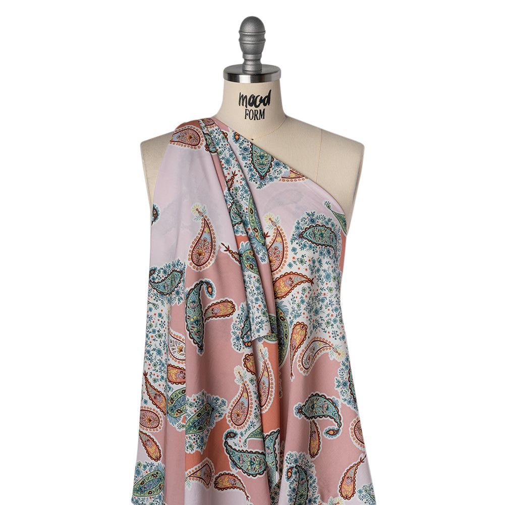 Rayon Challis Print - Pink and Green Paisley Floral Patchwork - Deadstock - Drape Rayon Challis Print - Pink and Green Paisley Floral Patchwork - Deadstock - Drape