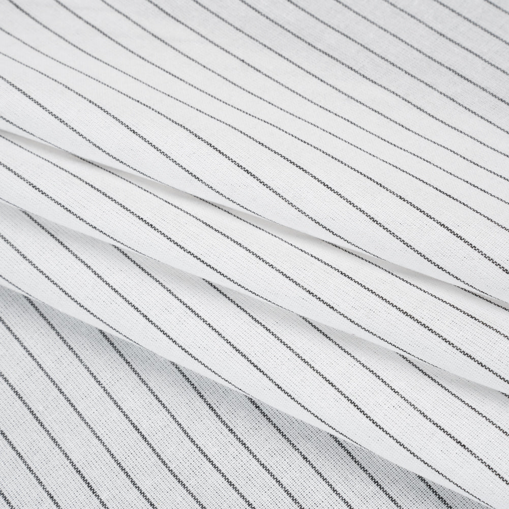 Metallic Cotton and Linen Blend Woven Made in Italy - Crisp White, Black and Silver Pin Stripes - Folded Metallic Cotton and Linen Blend Woven Made in Italy - Crisp White, Black and Silver Pin Stripes - Folded