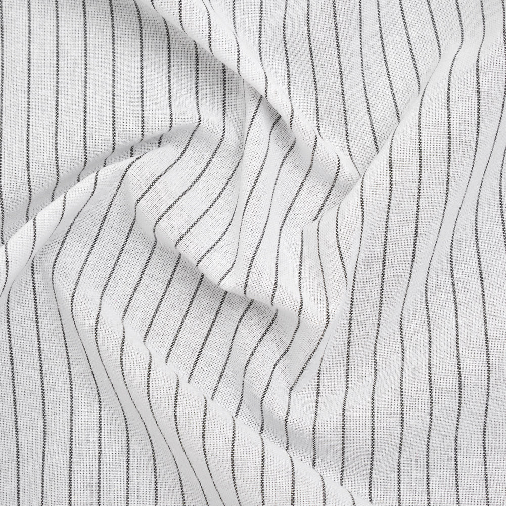 Metallic Cotton and Linen Blend Woven Made in Italy - Crisp White, Black and Silver Pin Stripes Metallic Cotton and Linen Blend Woven Made in Italy - Crisp White, Black and Silver Pin Stripes