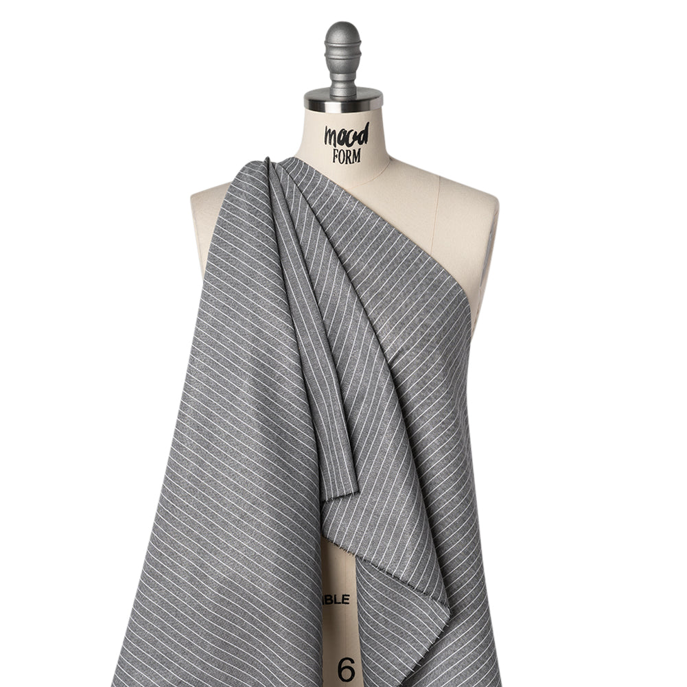 Metallic Cotton and Linen Blend Woven Made in Italy - Soft Black, White and Silver Pin Stripes - Drape Metallic Cotton and Linen Blend Woven Made in Italy - Soft Black, White and Silver Pin Stripes - Drape