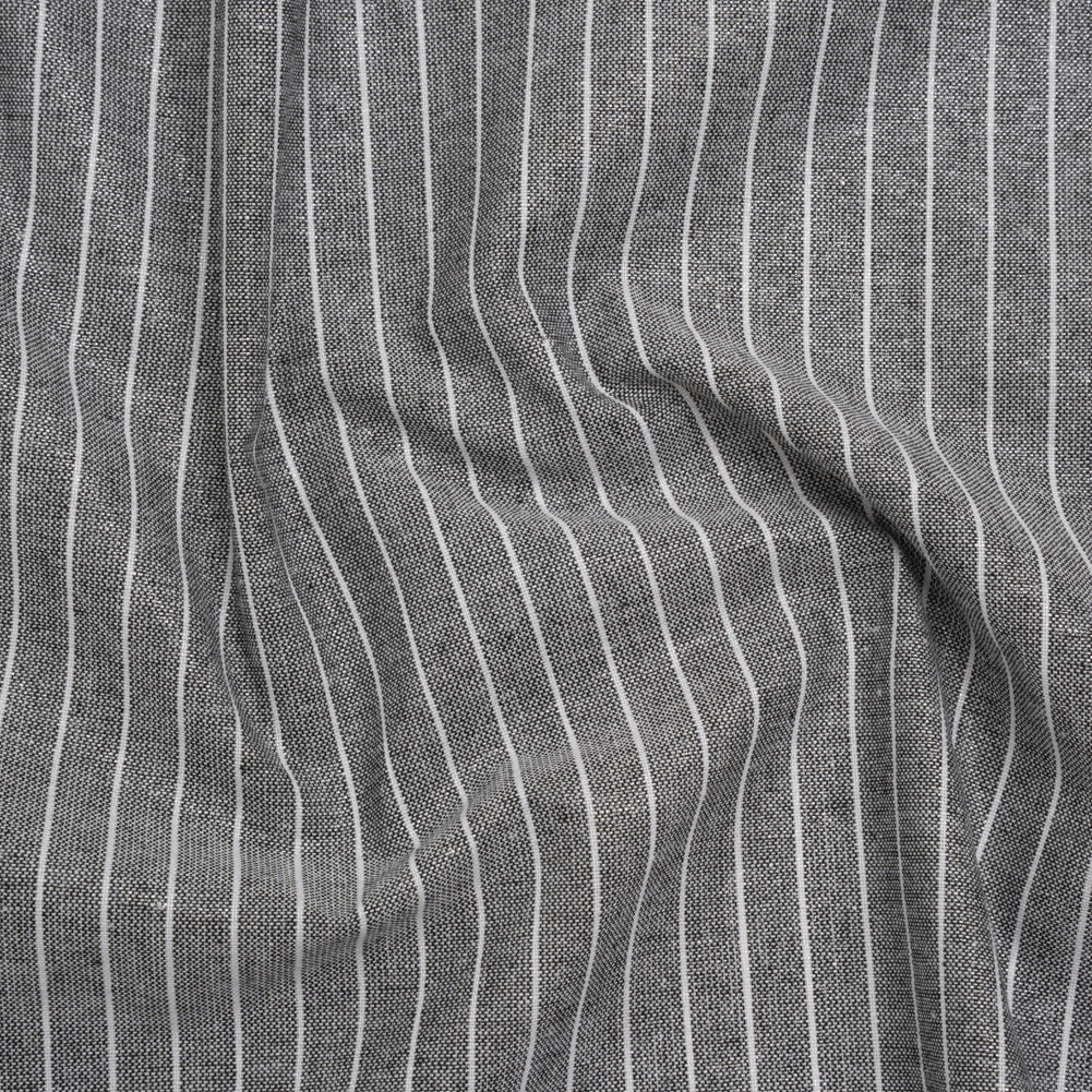 Metallic Cotton and Linen Blend Woven Made in Italy - Soft Black, White and Silver Pin Stripes Metallic Cotton and Linen Blend Woven Made in Italy - Soft Black, White and Silver Pin Stripes