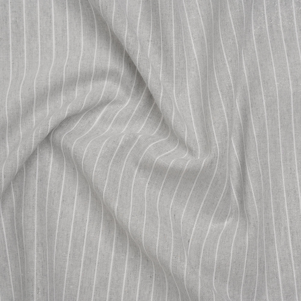 Metallic Cotton and Linen Blend Woven Made in Italy - Light Cloudy Gray, White and Silver Pin Stripes Metallic Cotton and Linen Blend Woven Made in Italy - Light Cloudy Gray, White and Silver Pin Stripes