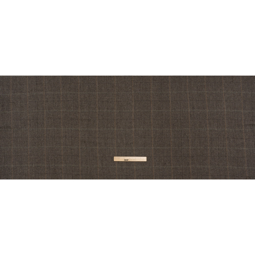Wool and Polyester Tweed Made in Italy - Chocolate Brown and Dark Beige Glen Plaid - Full Wool and Polyester Tweed Made in Italy - Chocolate Brown and Dark Beige Glen Plaid - Full